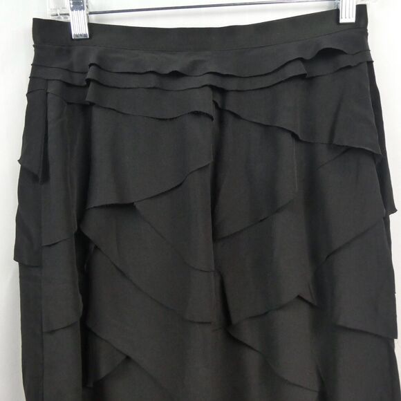 Robert Rodriguez Silk Exposed Zip Mini Skirt Sz 6 Black Tiered Chiffon - Picture 9 of 12